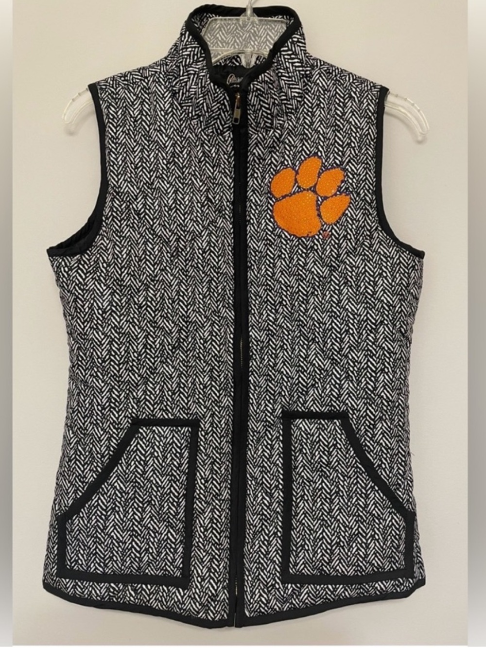 Clemson Gameday Couture Black & White Vest with Sequin Paw Logo NWOT